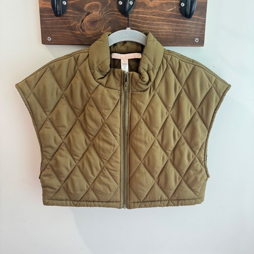Anthropologie Hutch Quilted Cropped Puffer Vest Olive Brown Zip Front Small